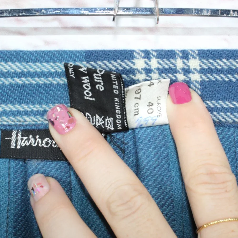 Vintage Harrods Blue 100% Wool Plaid Tartan Kilt Skirt Size 12 - Picture 8 of 9